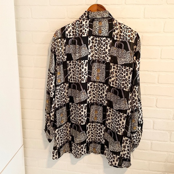 Vintage Button down shirt Long sleeve Mobwife Mixed Animal print Black Sheer 18 - Picture 7 of 14